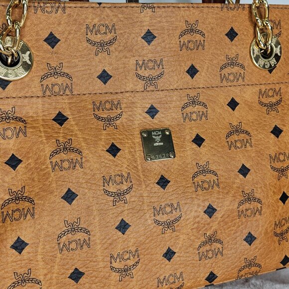 Price is FIRM⚠️ MCM Cognac Visetos Coated Canvas and Leather Chain Tote - Picture 8 of 16